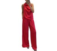 Satin Lounge Wear Sets for Women Uk Party Evening Co Ord Sets 2 Piece Silk Casual Tracksuit Set Sleeveless Cowl Neck Vest Top Full Length Pants Night Out Wedding Clubwear