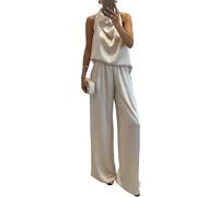 Satin Lounge Wear Sets for Women Uk Party Evening Co Ord Sets 2 Piece Silk Casual Tracksuit Set Sleeveless Cowl Neck Vest Top Full Length Pants Night Out Wedding Clubwear