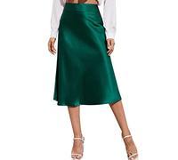 Satin Midi Skirt for Women - High Waist Knee-Length Trouser Skirt With Zip Wrap - Casual Plain Elegant Dress for Autumn and Summer