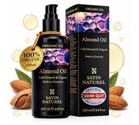 ORGANIC Almond Oil Vegan + Cold-Pressed - 100% Pure & Natural - 200ml Glass Bottle - Skin Care Rich in Vitamins for Soft Skin, Hair Care & Healthy Nails - Natural Cosmetics by Satin Naturel