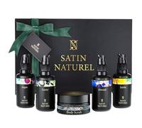 Gifts for Her with Organic Hair Growth Oil + Argan Oil + Jojoba Oil + Almond Oil + Castor Oil & Body Scrub 5x30ml, Gift Set for Women - Gifts for Her - Gift Box by Satin Naturel