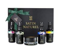 Gifts for Her with Organic Hair Growth Oil + Argan Oil + Jojoba Oil + Almond Oil + Castor Oil & Body Scrub 5x30ml, Gift Set for Women - Gifts for Her - Gift Box by Satin Naturel