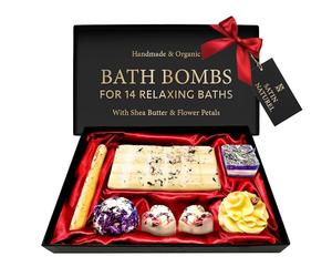 Satin Naturel Luxury Gifts for Women - Organic Handmade Bath Bombs 7pcs with Essential Oils & Shea Butter - Premium Gift Box - Perfect Gifts for Her & Girls