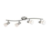 Satin Nickel 4-Spot Flush Ceiling Light With White Glass Shades