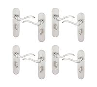 (Satin Nickel Bathroom Set of 4) 6/4 Pcs Geneva Scroll Metal Door Lever Handles Set, Fire, Stain & Scratch Resistant for All Interior Exterior Doors with Easy Install Tools Multipack