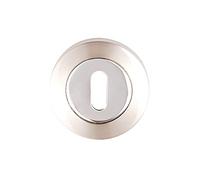 Satin Nickel/Polished Chrome Keyhole Escutcheon On Screw Rose