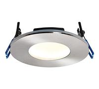 Satin Nickel Recessed Bathroom Downlight - 9W Warm White LED Module - Clear Glass - Fits 97mm Hole - IP65 Rated - Fir to 30, 60 & 90 Minutes - Dimmable Slim Ceiling Light
