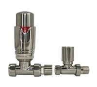 (Satin Nickel, Straight) Warmehaus Thermostatic Radiator Valve 15mm Radiator TRV + Lockshield for Heated Towel Rail Radiator