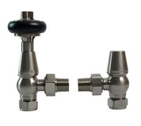 (Satin Nickel) Traditional Antique Design TRV Thermostatic Brass Angled Radiator Valves Pair