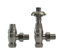(Satin Nickel) Traditional Thermostatic TRV Antique Design Angled Radiator Rad Valves Pair