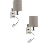2 PACK Wall Light Colour Satin Nickel Shade Taupe Fabric E27 LED 1x40W 1x3.5W