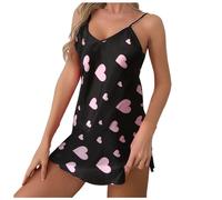 Satin Nightdress for Ladies Jersey Material Nightdresses Button Down Nightgowns Relaxed Negligee Winter Thermal Nightwears Heart Print Nightshirts Nighttime Relaxation Warmth Purple