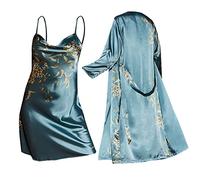Satin Nightdress For Women Long | Slip Dress Under Dress Satin Comfortable Sleep Dress Thin Wedding Pjs For Bridal Party Lightweight Mid Length Pajamas Set Four Seasons Floral Printed Nightgown