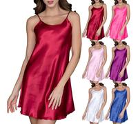 Satin Nightdress For Women Sexy Plain Cami Nighties Lightweight Breathable Negligees Spaghetti Strap Chemise Nightdress Ruffle-Hem Ladies Nightgowns Soft Comfy Night Dress Summer Short & Knee-Length