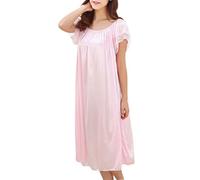 Satin Nightdress for Women Short Sleeve - Ladies Long Satin Nightdresses UK - Ladies Leisure Wear Adult Nightshirts Plus Size Sleep Tshirt Nightshirt Cotton Cutepajamas Plus Size Nightdress Pink