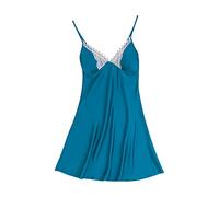 Satin Nightdress with Built in Bra Womens Padded One Piece Nightwear Sexy Negligees Satin Silk Lace Trim V-Neck Nightdress Spaghetti Strap Chemises Full Slips Sleepwear 6-22 UK Size