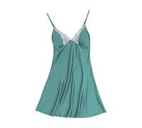 Satin Nightdress with Built in Bra Womens Padded One Piece Nightwear Sexy Negligees Satin Silk Lace Trim V-Neck Nightdress Spaghetti Strap Chemises Full Slips Sleepwear 6-22 UK Size