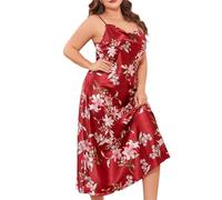 Satin Nightdress Women Ladies Floral Print Nightwear Plus Size Sexy Lingerie Comfy Soft Pyjamas Silk Nighties Camis Chemises V Neck Sleepwear Sexy Negligee