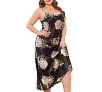 Satin Nightdress Women Ladies Floral Print Nightwear Plus Size Sexy Lingerie Comfy Soft Pyjamas Silk Nighties Camis Chemises V Neck Sleepwear Sexy Negligee