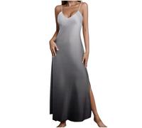 Satin Nightdresses for Women Summer Long Maxi Nighties Dresses Gradient Sexy V Neck Spaghetti Strap Split Nightgown Multicolor XL