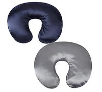 Satin Nursing Pillow Cover Set 2 Pack Ultra Soft Silk Compatible with Boppy Pillow for Breastfeeding Pillow Protect for Baby Hair and Skin Grey & Navy