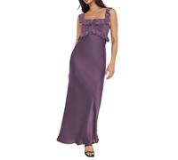Satin Off The Shoulder Sleeveless Lace Trim Maxi Dress 2025 Summer Elegant Formal Bridesmaid Dresses for Women Wedding Guest, Grape, L