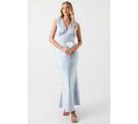 Satin Open Back Detail Maxi Bridesmaids Dress Oasis Light Blue 12