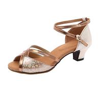 Satin Party Latin Salsa Med-Heels Shoes Women's Tango Dance Casual Shoes Summer Child Women Sequins Glitter Women Latin Prom Ballroom Fish Mouth Evening Shoes, Zrosa Gold1, 6 UK