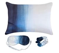 Satin Pillowcase, Eye Mask, Scrunchie Set by Fenrici, Vegan Silk Pillowcase for Hair and Skin, Gifts for Girls, Teens, Moms, Bridesmaids, Pillowcase and Matching Sleep Set, Standard Size, Blue Ombre