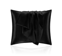 Satin Pillowcase for Bed 65x65 cm, Silky Pillow Case for Skin and Hair Protection, Oeko-Tex Super Soft and Hypoallergenic, 2 x Zippered Pillowcase, Black