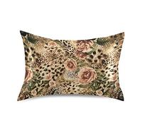 Satin Pillowcase for Hair and Skin, Queen Size Animal Tiger Leopard Print Rose Flower Decorative Pillow Sham with Envelope Closure Pillow Cover for Bedroom Hotel
