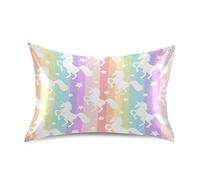 Satin Pillowcase for Hair and Skin, Queen Size Cute Licorne Rainbow Stripe Decorative Pillow Sham with Envelope Closure Pillow Cover for Bedroom Hotel