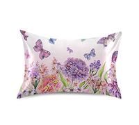 Satin Pillowcase for Hair and Skin Silk Pillowcase King Size Hydrangea Flower Floral Butterfly Pillow Cases Cooling Satin Pillow Covers with Envelope Closure