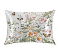 Satin Pillowcase for Hair and Skin - Wild Floral Butterfly Queen Size Case With Zipper - Cooling Silk Cover 20"x30" - Decor for Bedroom, Sofa
