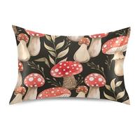 Satin Pillowcase Mushrooms Black Red Beige Print for Hair and Skin Queen King Standard Size Soft Bedding Decor, S26x20in