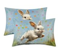 Satin Pillowcase Rabbit Pillowcases 2 Pack Standard Size 40x80, Easter Pillow Cases Feels Like Pure Silk Pillowcase, Satin Silk Pillowcases for Hair and Skin, Cooling Pillow Case Gifts for Women -1975