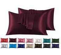 Satin Pillowcase Set of 2 - Queen Size (20"x30") Burgundy Pillowcases Microfiber Pillow Case for Radiant Hair and Skin - Silk Soft Pillow Cases with Envelope Closure
