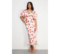 Satin Pleat Volume Sleeve Plunge Bias Midi Dress Warehouse Floral 12