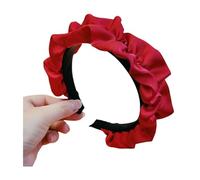 Satin Pleated Wide Brim Headband, French Retro Thickened Sponge Filled, High Crown Volume Boost for Small Face, Women Daily Use Gift Red