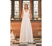 Satin Plunge V Neck Maxi Wedding Dress with Back Bow Detail Coast Ivory 14
