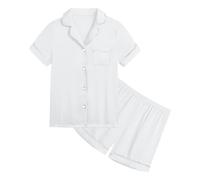 Satin Pyjamas for Girls Button up Satin PJs Sets Boys Girls 2 Piece Short Sleeve Silk Satin Pajamas Sleepwear Soft Lightweight Loungewear Children Homewear Age 2-13 Years Girl (White, 2-3 Years)