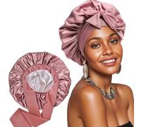 Satin Reusable Shower Cap for Women Double Layer, Shower Bonnet Washable Elastic Band Bath Hair Hat for Long Hair Ajustable hair Bonnet for Hair With Tie Band