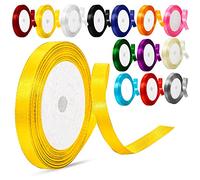 Satin Ribbon 1 Inche 25mm Solid Colors Fabric Ribbon for Crafting, Gift Wrapping, Balloons, DIY Sewing Project, Hair Bows and Cake Decoration (25mm Yellow)