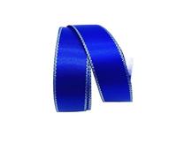 Satin Ribbon 16mm Silver Metallic Edge Satin Ribbon Polyester for Flower Packing Wedding Decoration DIY,5 Yards(Blue)