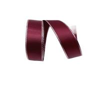 Satin Ribbon 16mm Silver Metallic Edge Satin Ribbon Polyester for Flower Packing Wedding Decoration DIY,5 Yards(Wine Red)