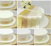Satin Ribbon 35mm & 8mm Pearls Cake Decoration Wedding Cake Topper Trim- Vintage Shades of Creams (Ecru) 1 METRE