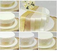 Satin Ribbon 35mm & 8mm Pearls Cake Decoration Wedding Cake Topper Trim- Vintage Shades of Creams (Pearl) 1 METRE
