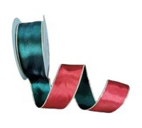 Satin Ribbon 38MM 10yards Wired Edge Red Green Reversible Satin Ribbon for Festival Christmas Decoration Wrapping