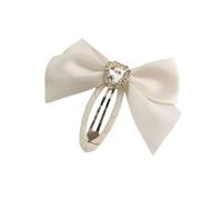 Satin Ribbon Bow Hair Clip for Women Rhinestone Bowknot Hairpin with Smooth Edges Rounded BB Clip for Side Parts and Bangs No Pulling Hair Accessory for Daily Commuting and Date Night (B)