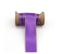 Satin Ribbon Gold Silver Edge Double Face Satin Ribbons Solid Color Fabric Wrapping for DIY Accessories Decorative Sewing Needleworks(Purple G,22mm)